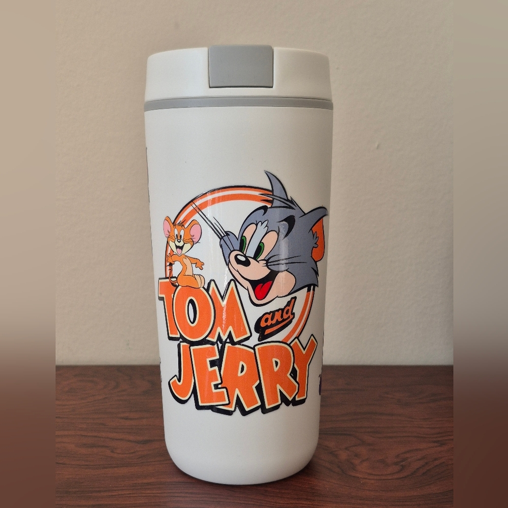 🪻3/$25 Tom Jerry Cat Mouse insulated travel 20oz mug tumbler white grey lid